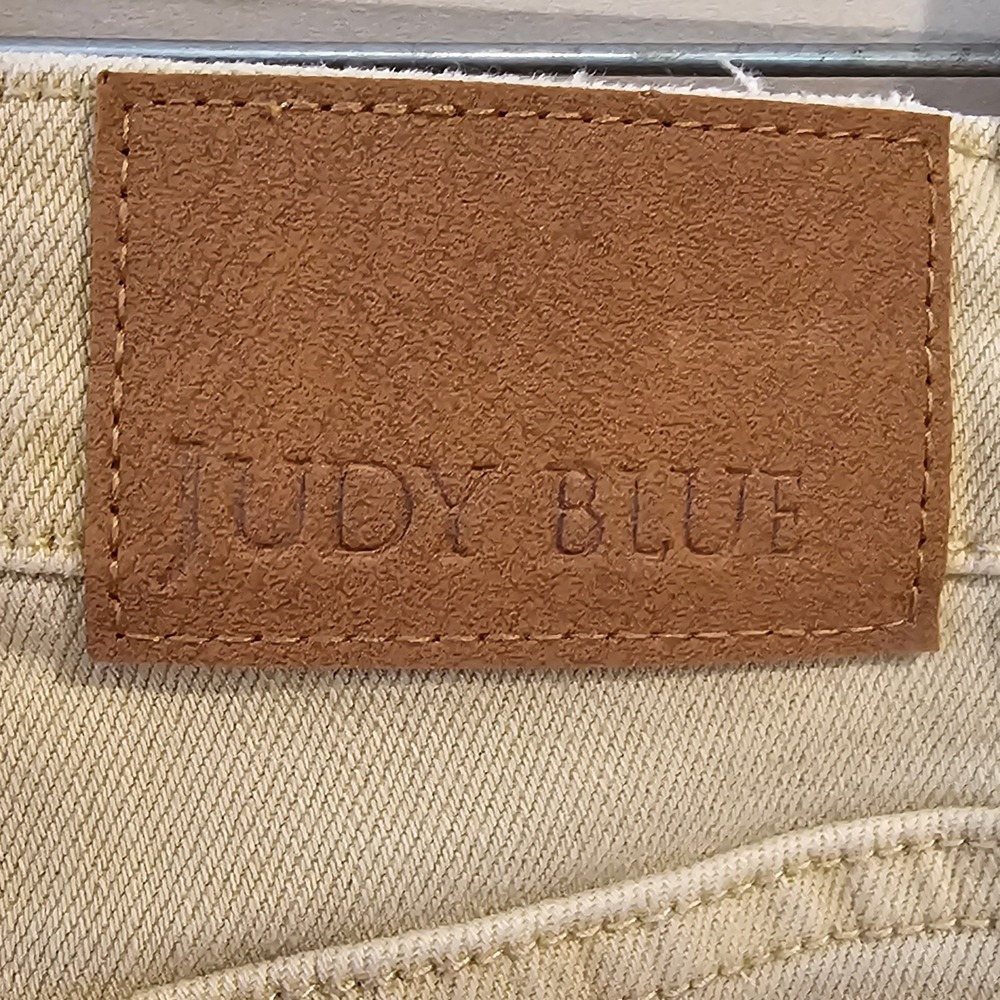 Judy Blue Womens Khaki Tan Garment Dyed Flare Jeans JB88504 13/31 Distressed - Picture 8 of 11